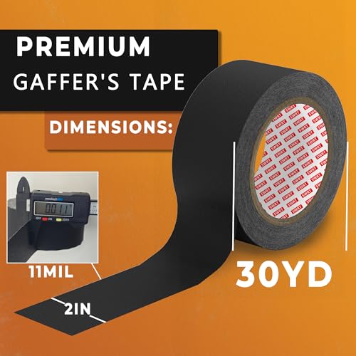 SWRT Gaffers Tape, 12-Pack, 2 in x 30 yd, 11 Mil, Pro Matte, Black | No-Residue Removal; Strong Hold; Non-Reflective; Easy Hand Tear; Film, Stage & Cable Management