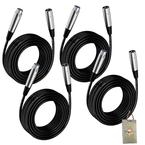 Fat Toad 20ft XLR Microphone Cables (ShieldedPRO X Series) 4-Pack –Audio Patch Mic Cords with Male & Female Connectors, 24 AWG Wire for Studio & Stage - size: 4-Pack