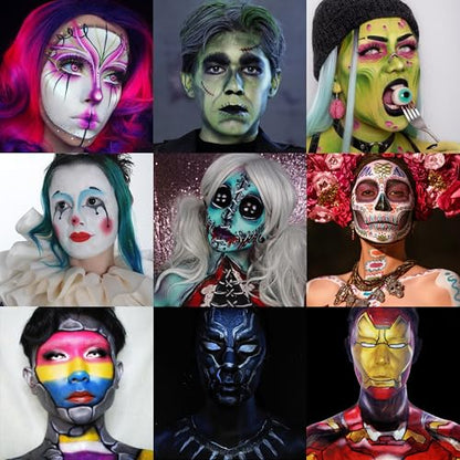 CCbeauty 36 Colors Face Body Paint,Professional Large Face Painting Kit,Neon Face Painting Palette,Oil-Based Non-Toxic Special Effect SFX Makeup Kit,Halloween Costume Cosplay For Adult With 10 Brushes - color: 36 Colors With 10 Brushes
