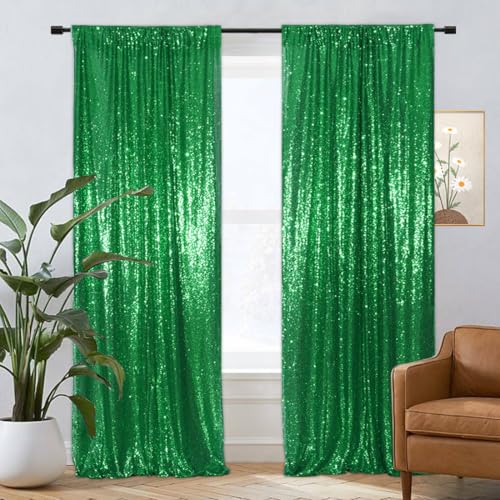 Eternal Beauty Green 3mm Sequin Backdrop 2x8 Ft 2 Pack Wedding | Dense Sparkle Fabric With Breathable Mesh Backing And Rod Pocket For St Patricks Day Parties And Photo Booth Events - color: Green, size: 2Ftx8Ft