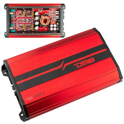DS18 SXE-1200.4/RD Car Amplifier Stereo Full-Range Class A/B 4-Channel 60x4 RMS @4 OHM 1200 Watts - Powerful and Compact Amp for Speakers in Car Audio System - style: SXE-1200.4/RD