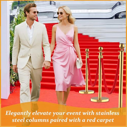 Crowd Control Stanchions Velvet Ropes Queue Line Barrier Posts 6 Pack | Gold Ball Top, 5ft Red Velvet Cords, Stainless Steel Pole, Weighted Base, Ideal for VIP Events Hotels Red Carpet Entry