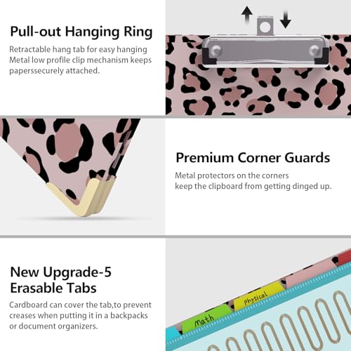 Clipboard Folio with Storage 8.5 X 11 Padfolio Notebook, Clipboards with Notepad Spiral with 10 Pockets and 5 Folders Nursing Teacher School Essentials (Pink Cheetah Spots) - color: Pink Cheetah Spots