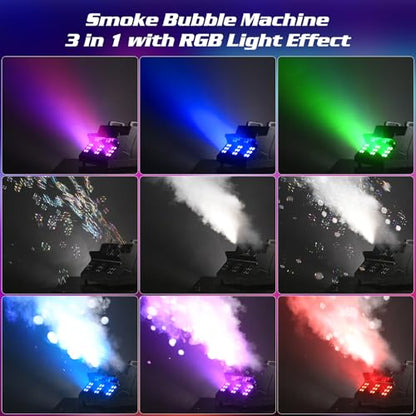 2000W 3 in 1 Fog Bubble Machine with 2 Bubble Fans - color: 1 Pack