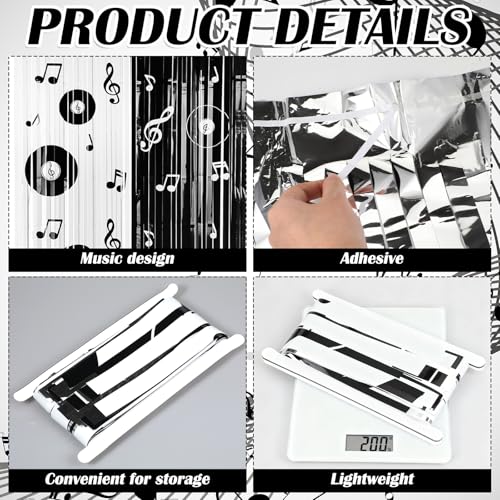 Gilprop 2 Pcs Music Birthday Party Decoration Backdrop Curtains Foil Fringe Musical Background Vinyl Record and Musical Note Curtain for Music Party Decorations, 3.28 x 6.56ft