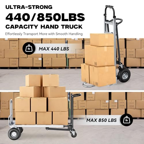 4-in-1 Convertible Dolly Cart, 850LBS Aluminum Alloy | Heavy Duty Hand Truck Dolly with wheels & Non-Slip Handle, Collapsible Cart for Luggage, Cartons, Warehouse, Office, Black - size: Large-Black
