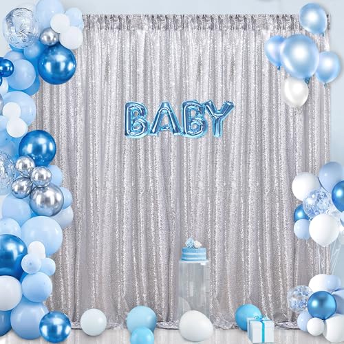 Silver Sequin Backdrop Curtain Drapes 8ftx8ft Glitter Fabric Photo Backdrop | Twilight Sparkle Photo Backdrop Curtain for Wedding/Baby Shower/Pincess Happy Birthday /Graduations/New Years/Theme Party - color: silver, size: 8ftx8ft