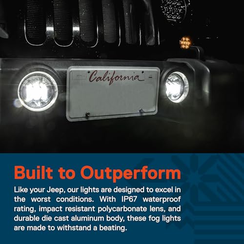 TRUE MODS 60W 4 Inch LED Fog Lights for 2007-2018 Jeep Wrangler JK JKU - size: JK + JL/JT Plastic Premium Bumper, style: No Halo | White