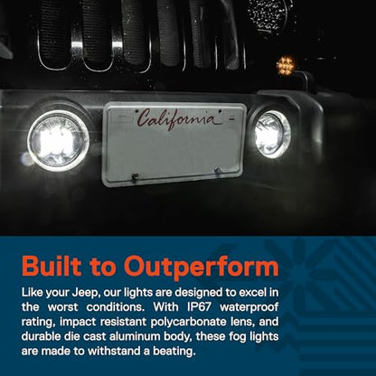 TRUE MODS 60W 4 Inch LED Fog Lights for 2007-2018 Jeep Wrangler JK JKU - size: JK + JL/JT Plastic Premium Bumper, style: No Halo | White