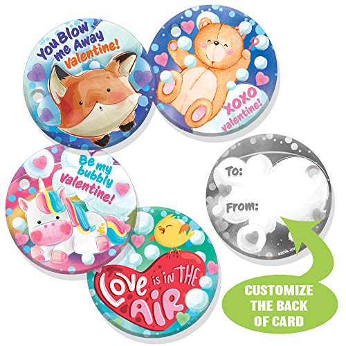 JOYIN 32 Pcs Valentines Day Gift Cards with Mini Bubble Maker Wands for Kids, Valentine Party Favor Toys, Valentine's Day Kids Classroom Exchange Prizes, Bubble Wands with Cards, Photo Prop Decor - style: Animal