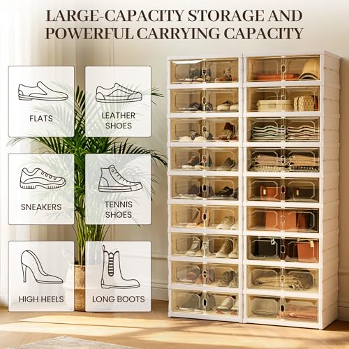 Foldable Shoe Rack Set of 2, 9 Tier Collapsible Shoe Rack with Magnetic Doors, Large Capacity Clear Display Cabinet with Wheels for 18 Pairs, Apartment Entryway - size: 9 Layers-C