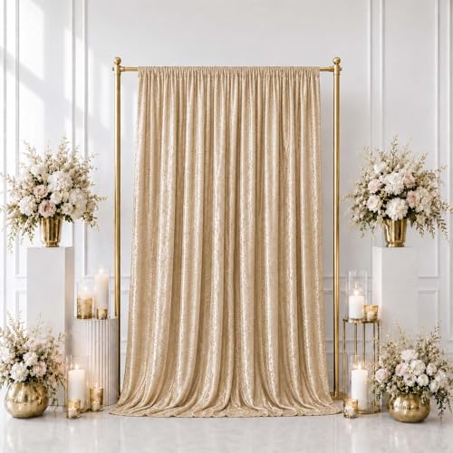 Efavormart Beige Premium Crushed Velvet Backdrop Curtain 5ft x 10ft – Event Drape Panel & Photo Booth Background with Rod Pocket, 70% Blackout - color: Beige, size: 5ft x 10ft