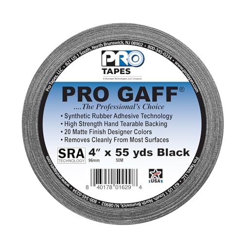 ProTapes Pro Gaff Premium Matte Cloth Gaffer's Tape with Rubber Adhesive, 11 mils Thick, 55 yds Length, 4" Width, Black (Pack of 1) - size: 4"x55yds, style: matte