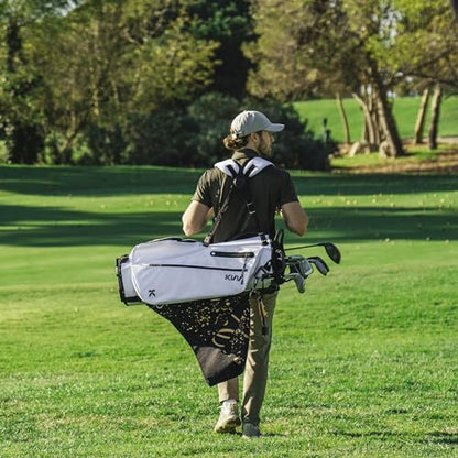KVV Lightweight Golf Stand Bag with 7 Way Full-Length Dividers, 5 Zippered Pockets, Automatically Adjustable Dual Straps，Elegant Design - color: White