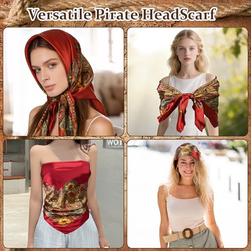 38PCS Pirate Accessories for Women - Captain Costume Set with Telescope, Gold Coins, Jewelry, Sash, Bandana & Eye Patch - Complete Halloween Cosplay Dress Up Kit for Ladies