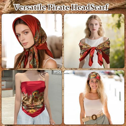38PCS Pirate Accessories for Women - Captain Costume Set with Telescope, Gold Coins, Jewelry, Sash, Bandana & Eye Patch - Complete Halloween Cosplay Dress Up Kit for Ladies