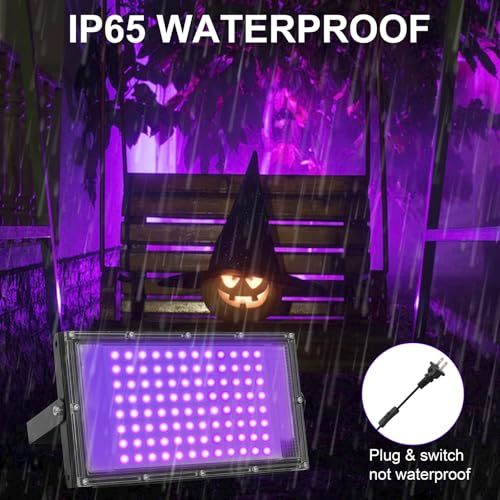100W LED Black Lights for Glow Party, IP65 Waterproof UV Blacklight Floodlight 395nm Black Light Spotlight Purple Black Light Flood Light Fluorescent UV Light Lamp for Halloween Decor (4 Pack) - size: 100W