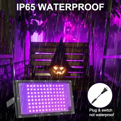 100W LED Black Lights for Glow Party, IP65 Waterproof UV Blacklight Floodlight 395nm Black Light Spotlight Purple Black Light Flood Light Fluorescent UV Light Lamp for Halloween Decor (4 Pack) - size: 100W
