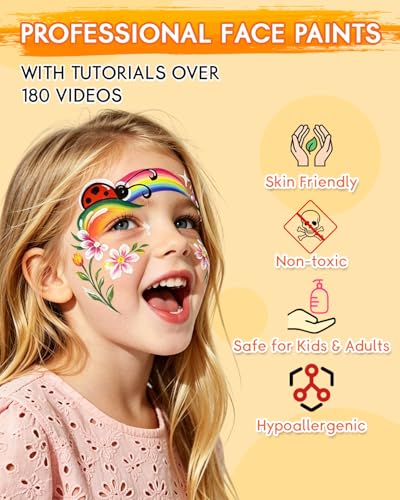 Anka Bella Face Painting Kit for Kids & Adults, Split Cake Water Activated Face Paint Palette with 14 Brushes,Non Toxic Hypoallergenic Washable Face Paint for Drawing Tiger,Lion,Dinosaur,Spider - color: ZooDazzle Palette