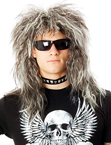 ALLAURA 70s 80s Rocker Wigs + Tattoos Costume Set Glam Hairband Rockstar Mullet Wig + Tattoo Sleeves Heavy Metal Wigs Metal HairWig | Rock Star Wig for Men — Rock Star Costumes for Men's - color: 3-Blonde