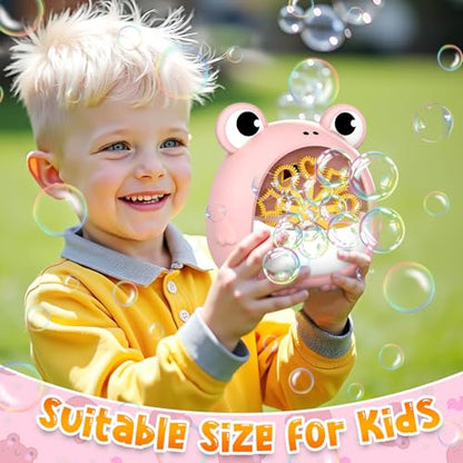 Frog Bubble Machine Toys for Kids 3-8, Outdoor Party Birthday Gift | Bubble Blower Maker with 2 Solutions, Gift for 3 4 5 6 7 8 Year Old Girls Boys - color: Pink