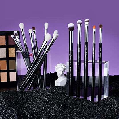 Jessup Eye Makeup Brushes Set Professional for Eyeshadow Eyeliner Brow T177 | 15pcs Labeled Brush Set, Mixed Goat-Synthetic Hair, Sharp Definition, Creates Smoky & Natural Eye Looks, for Makeup Lover - color: Pearl Black/Silver