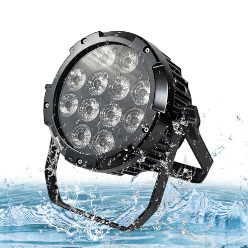 Waterproof Outdoor Lights,12 X18W IP65 RGBWAUV 6in1 LED Par Lights,DMX512 Sound Activated Control Wall Washer Outside Light for Stage Events Garden Landscape Parks Buldding