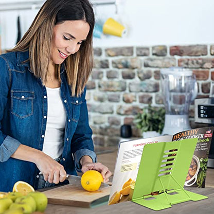 Honagu Metal Desk Book Holder, Hands Free Adjustable Cookbook & Document Holder, Portable Bookstand for Music Books, Textbooks, Recipes, Tablets & iPads (Green) - color: Green