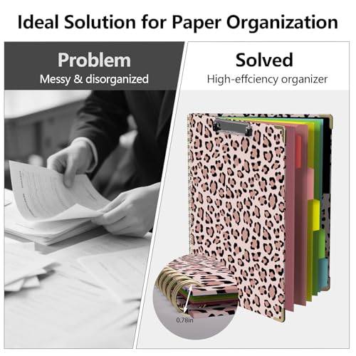 Clipboard Folio with Storage 8.5 X 11 Padfolio Notebook, Clipboards with Notepad Spiral with 10 Pockets and 5 Folders Nursing Teacher School Essentials (Pink Cheetah Spots) - color: Pink Cheetah Spots