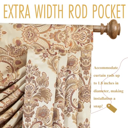 Leeva Waterfall Valance 110" Ultra Wide Buttercream, Antique Damask Jacquard & Elegant Drape Tassels, Swag Window Curtains for Bedroom Living Room, Rod Pocket Top - color: *Beige, size: 110"W x 45"L (Pack of 1)