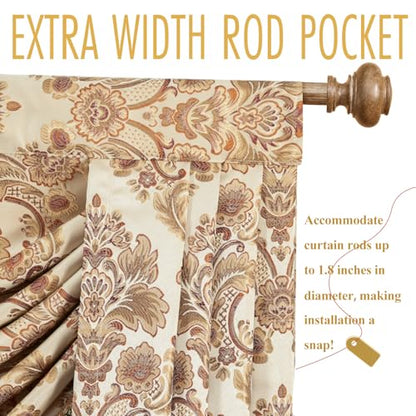 Leeva Waterfall Valance 110" Ultra Wide Buttercream, Antique Damask Jacquard & Elegant Drape Tassels, Swag Window Curtains for Bedroom Living Room, Rod Pocket Top - color: *Beige, size: 110"W x 45"L (Pack of 1)