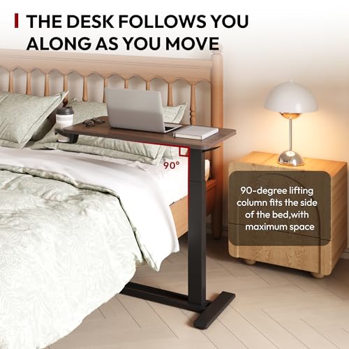 SANODESK 32'' Mobile Standing Desk with Hidden Wheels,Pneumatic Laptop Desk | Computer Cart Movable Height Adjustable Table Small Sit Stand Desk for Home Office Hospital Use,31.5"W x 17.7"D,Black Walnut - color: Black Walnut, size: 32x18