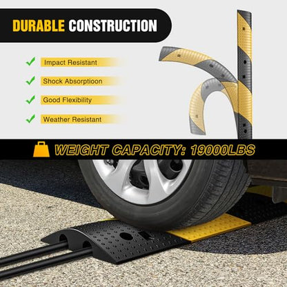 Nilight Rubber Speed Bumps with Cable Protector, 39.3", 2-Pack | 2 Channel Cable, Supports Cars and Trucks Up to 19,000 lbs, Suitable for Garages, Roads and Driveways