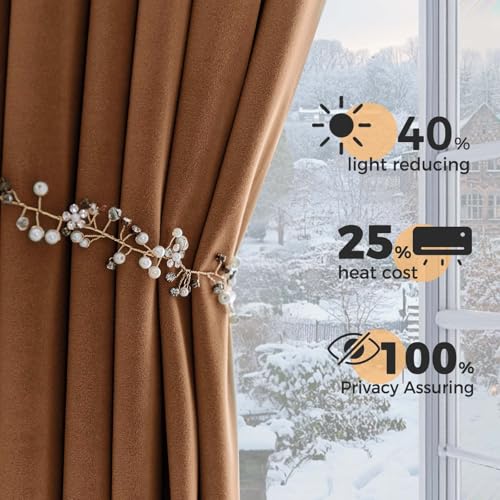 Lazzzy Brown Blackout Velvet Curtains 84 Inch Length Pinch Pleated Thermal Insulated Room Darkening Drapes Luxury Back Tab Drapes for Bedroom Living Room 2 Panels, 52 x 84 Inch, Caramel - color: Caramel, size: 52"W x 84"L (Pack of 2)