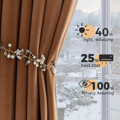 Lazzzy Brown Blackout Velvet Curtains 96 Inch Length Pinch Pleated Room Darkening Drapes Luxury Back Tab Modern Thermal Treatments for Bedroom Living Room 2 Panels, 52 x 96 Inch, Caramel - color: Caramel, size: 52"W x 96"L (Pack of 2)