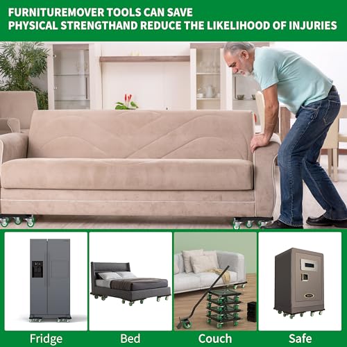 Heavy Duty Furniture Dolly 360 Rotate 5 Wheels 3000 Lbs Capacity 5.3x5.3 in | Furniture Movers with Green Wheels, 6 Sliders, Alloy Steel Furniture Lifter Tool for Smooth Home & Office Uses - color: Green, size: 5.3x5.3 IN-6 Sliders
