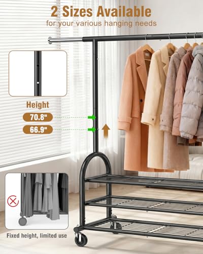 EAGMAK Rolling Clothes Rack Heavy Duty Clothing Racks with 3 Shelves, Black - color: Black, style: 3 Shelves