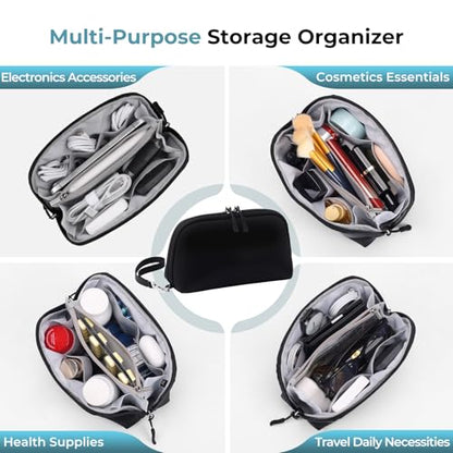 FYY Travel Cable Organizer - 8 Compartments, Lightweight, Water Repellent - color: Black, size: (S) 8.1"× 4.7"× 2.9"