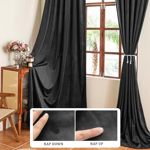 YOFUN 96 inches 2 Panels, Black Blackout Luxury Velvet Curtains Thermal Insulated Heat Block Soundproof Window Panels Soft Drapes for Bedroom Living Room, Rod Pocket & Back Tab, W52 x L96 - color: Black, size: 52"W x 96"L (Pack of 2)