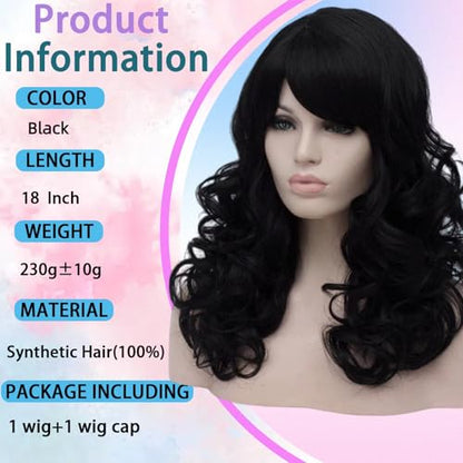 Cying Lin 18" Long Curly Black Beehive Wigs Heat Resistance Fiber Synthetic Hair Party Cosplay Wigs Peluca (Black) - color: Black