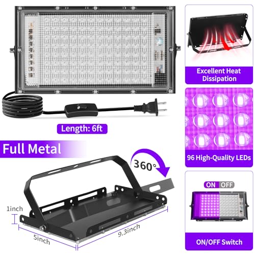 100W LED Black Lights with Switch+Plug, IP66 Waterproof, 2 Pack | Blacklight Flood Light for Halloween, Neon Glow Party Supply, Bedroom, Fluorescent Poster, Body Paint, Outdoor