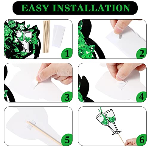 Zonon 24 Pcs Photo Booth Props Set Black Gold Birthday,Green and Black | Props on Sticks for Wedding, Reunion, Prom, Includes Mustache, Hats, Glasses, Ties, Lips, Crowns, Fun Party Accessories - color: Green and Black