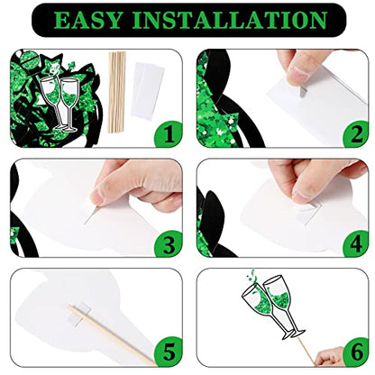 Zonon 24 Pcs Photo Booth Props Set Black Gold Birthday,Green and Black | Props on Sticks for Wedding, Reunion, Prom, Includes Mustache, Hats, Glasses, Ties, Lips, Crowns, Fun Party Accessories - color: Green and Black