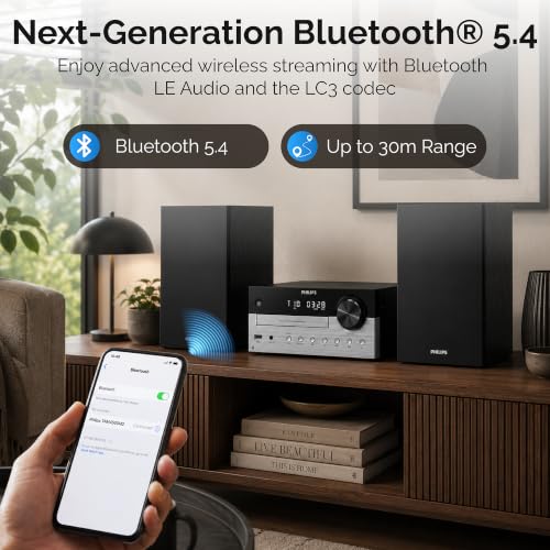 Philips Bluetooth Stereo System for Home with CD Player for Home, Wireless Streaming Bluetooth 5.4 & Auracast, Upgraded 20W Sound, MP3, USB, Audio in, FM Radio, Micro Music Sound System - size: 20W Stereo system