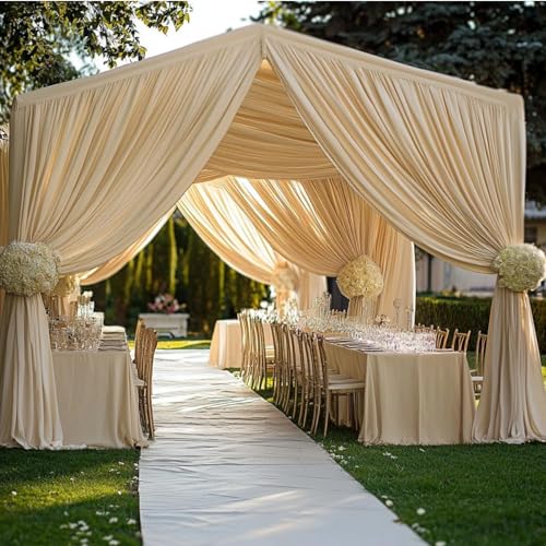 Outpain 20ftx20ft Beige Backdrop Ceiling Drapes,4Panels 20ft Height Wrinkle Free Tent Draping Curtains, Fabric Drapery Ceiling Drapes for Wedding Ceremony Birthday Theme Parties with Rod Pocket - color: Beige, size: 60"W x 240"L (Pack of 4)