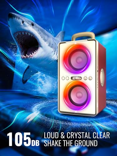 YIER Bluetooth Speaker, 240W Peak Loud Party Speaker with Big Bass, 20H Playtime, TWS, BT5.3, Large Portable Wireless Boom Box with LED Light for Outdoor Backyard Beach Home (Leather Red) - color: Leather Red