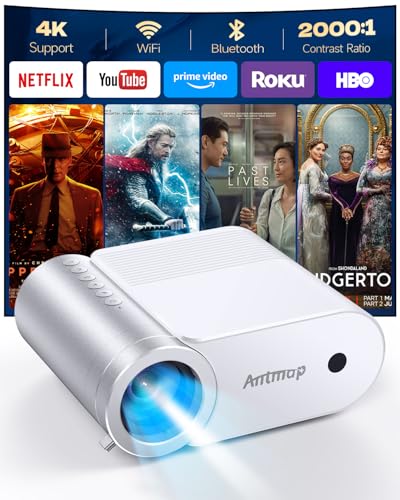 Mini Projector With WiFi and Bluetooth, 400 ANSI Portable Mini Projectors for iPhone, Native 1080P 4K Support Home Theater for Outdoor, 200” Display for Smartphone/HDMI/USB/TV Stick - color: Silver