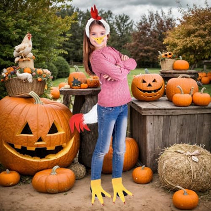 HODRME 5 Pieces Rooster Chicken Comb Headband and Tail Set-Fuzzy Rooster Headband with Tail Beak Nose Feet Cosplay Party Halloween Costume Accessories for Kids and Adults
