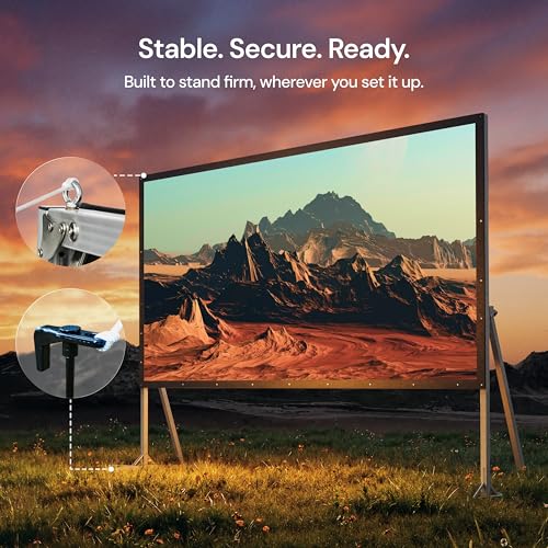 AWOL Valerion 150" Outdoor Projector Screen with Stand – 3-Min Setup, Wheeled Carry Bag, 4K/8K UHD Support, Freestanding, Portable Alloy Frame, 16:9 HD, Lightweight for Camping, Backyard, Home Theater - size: 150 inches