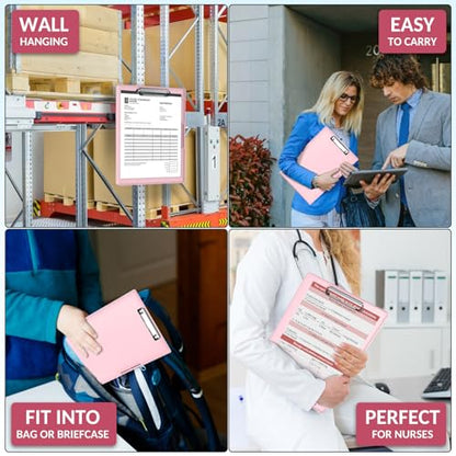 Sooez Nursing Clipboard with Storage, Clear Top Clip Boards 8.5x11, Pink | Heavy Duty Plastic, Dry Erase, High Capacity, Nurse Essentials, Dental Assistant, Teacher & College School Office Supplies - color: Light Pink